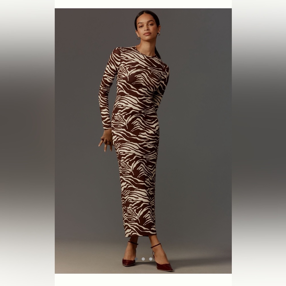 Brown and White Zebra Print Maxi Dress